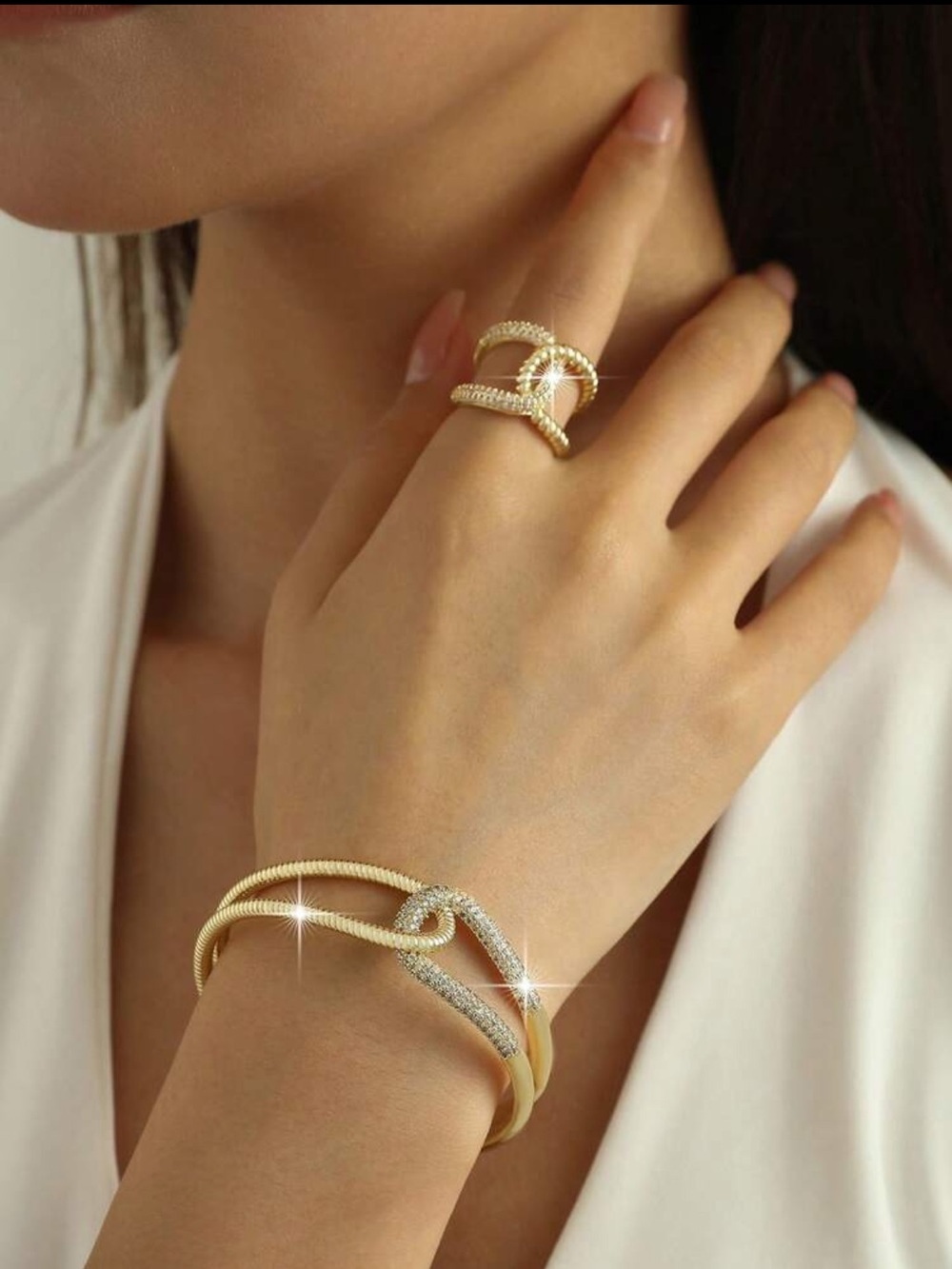 Vivienne Luxe Sculptural Bracelet & Ring Pair